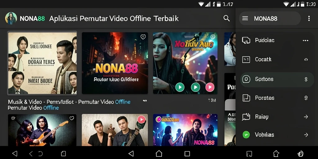 Tampilan antarmuka NONA88 saat memutar video offline.