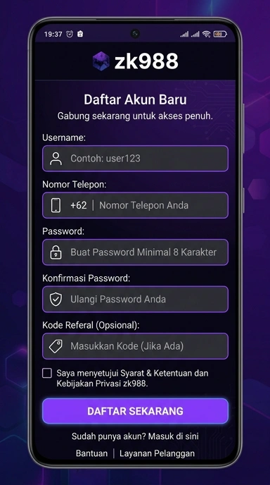 Cara Mudah Daftar Akun zk988 Setelah Instalasi