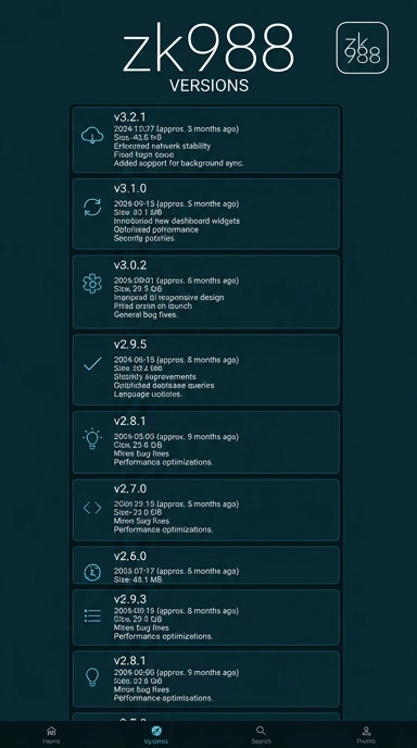 Riwayat Versi Aplikasi zk988 untuk Android